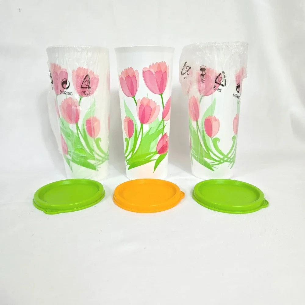 Tupperware Springtime Tulip Limited Edition 16oz‎ 3 Piece Tumblers #5107 NEW Vtg